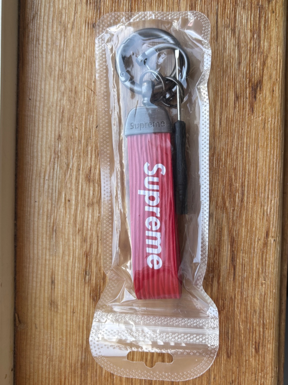 Supreme Red and Black Logo Wrist Strap Keychain with Screwdriver NWOT